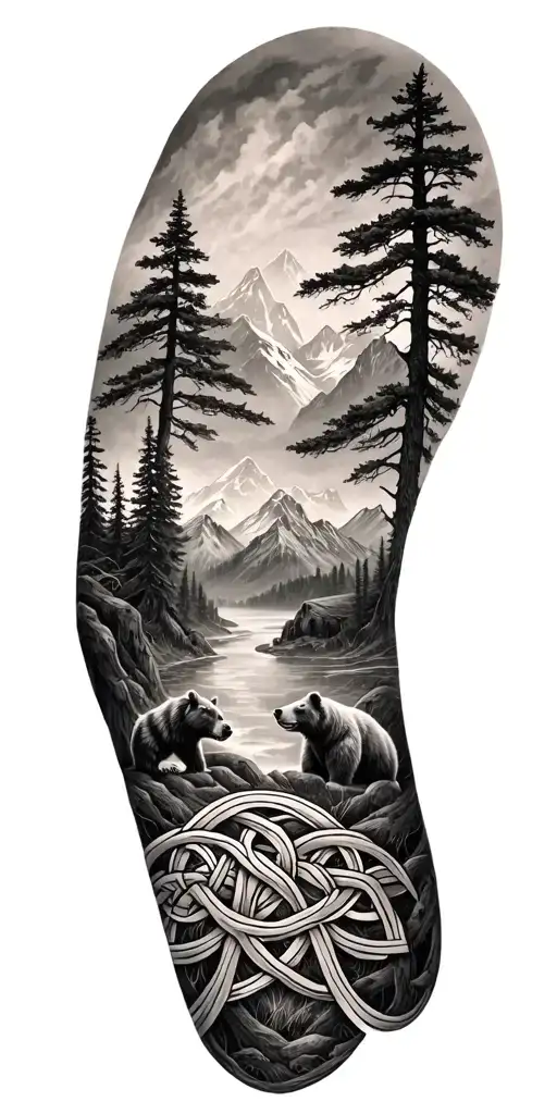 Celtic Knot With Trees Mountains And Bears