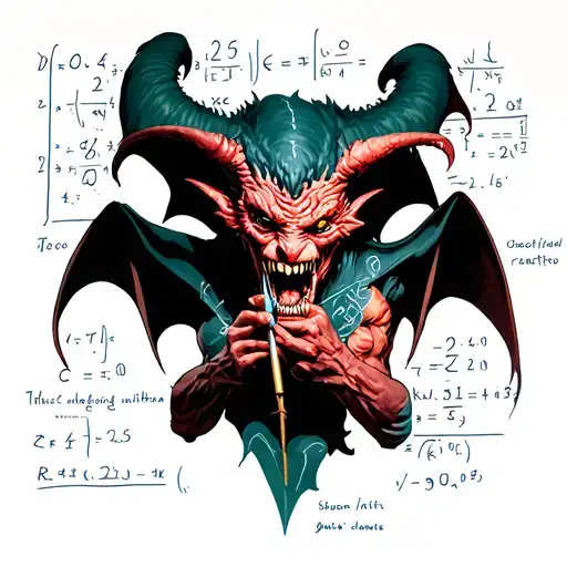Demon Working On Math On A Blackboard