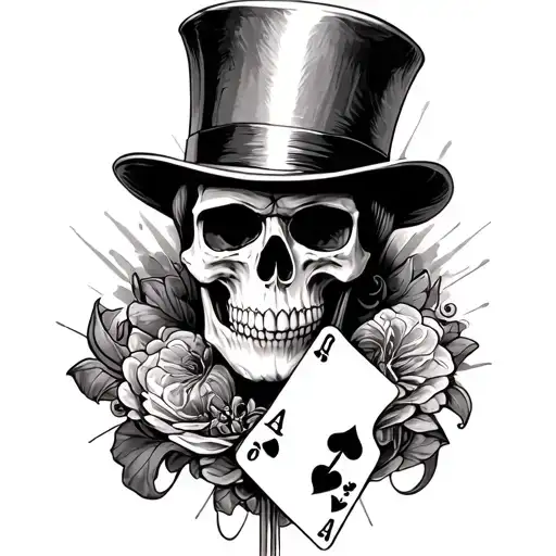 A Skull Wearing A Top Hat And Holding An Ace Of Spades