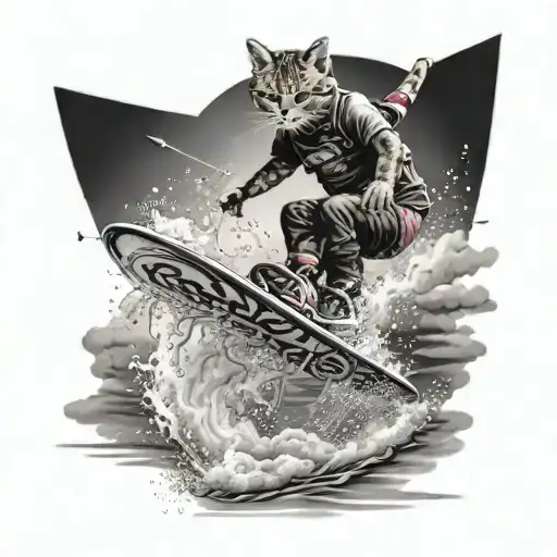 A Wakeboarder Catching Air With A Cat Riding On The Board With Them