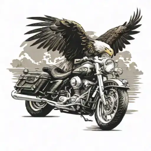 Bald Eagle And Motorcycle Riding On Path Leading Towards