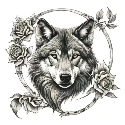 Wolf And Rose Intertwined