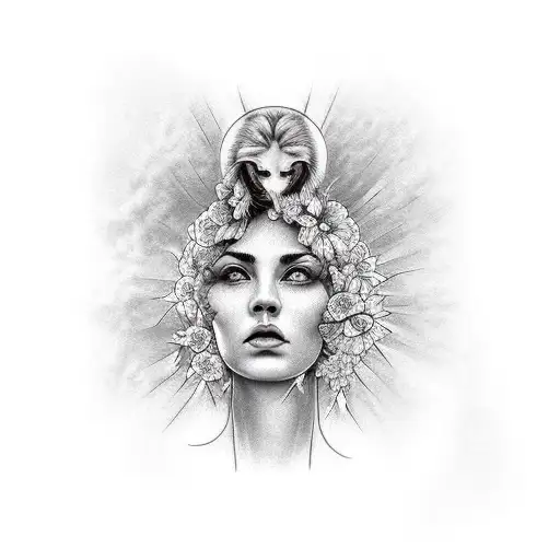 Womans Face With Nature Coming Out Of Head