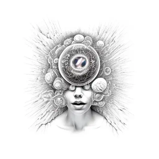 Womans Face With Nature Exploding Out Of Head In A Sleeve