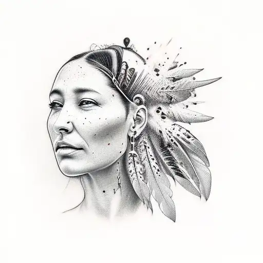 Native Womans Face With Nature Exploding Out Of Top Of Head