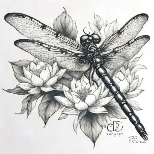 Dragonfly With Lotus Flower Blooming
