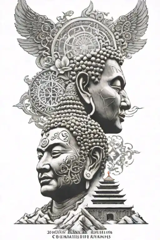 Mt Everest On Buddha Head Wearing With Mandala Design