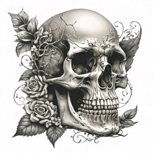 Skull And Flowers Growing