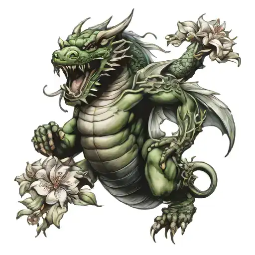Jasmine Flowers Dragon Wrapped Warrior Military