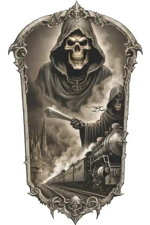 Evil Grim Reaper With A Train In The Background
