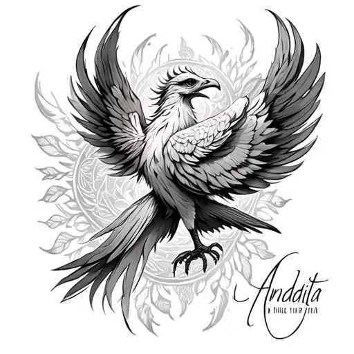 Anindita Name Under The Phoenix Bird Simple Black And White