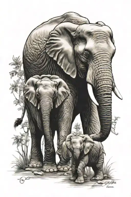 Mom And Baby Elephant