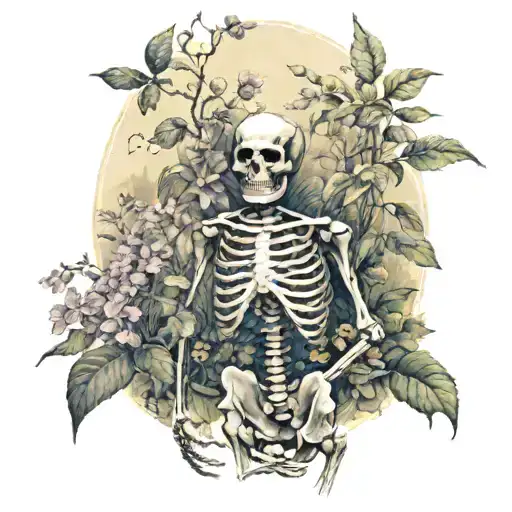 Skeleton In Garden Scene