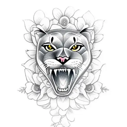 Mountain Lion With Flowers