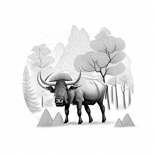 An Ox Surrounded By Lush Forest Scenery