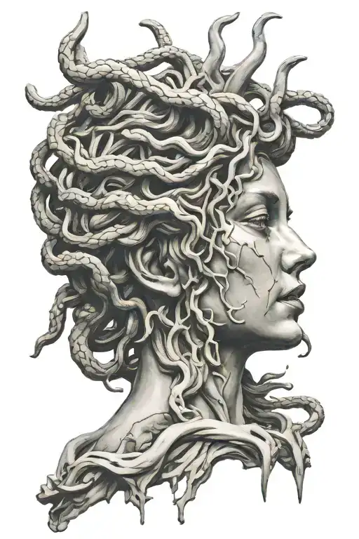 Broken Medusa Statue With A Woman's Face Inside