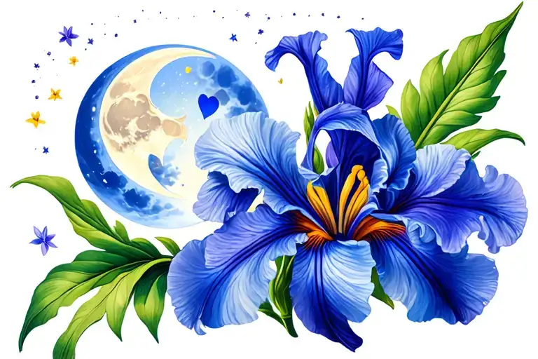 Love And Iris Flower With Moon