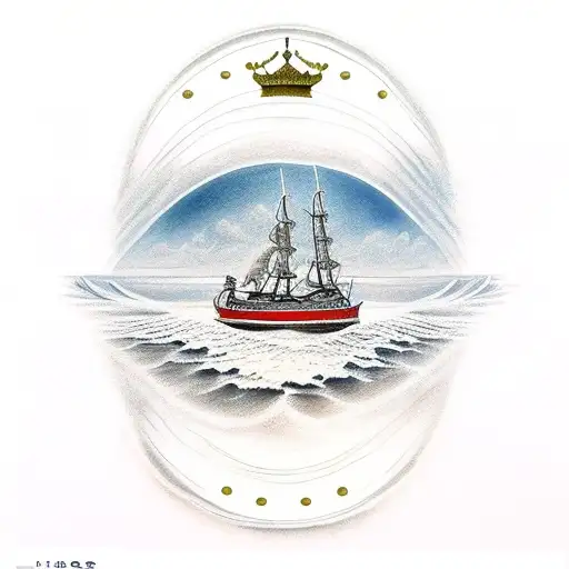 Which Depicts A Boat On The Water With A Crown Above It