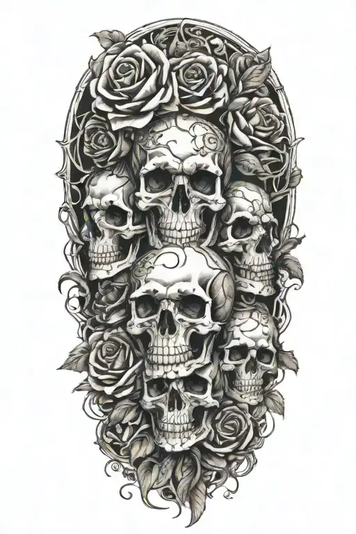 Skulls And Roses Intertwined