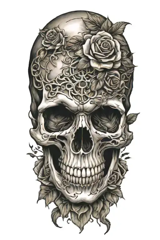 Skull And Roses Intertwined