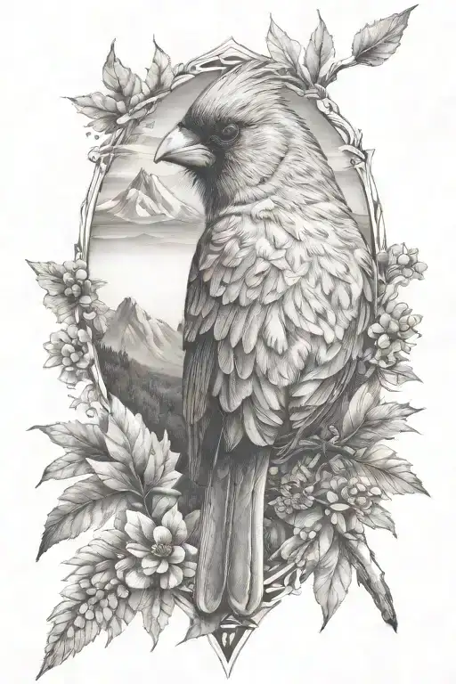 Cardinal With Mountains Panorama