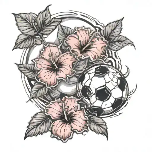 Hibiscus Flowers With A Soccer Ball Surrounded