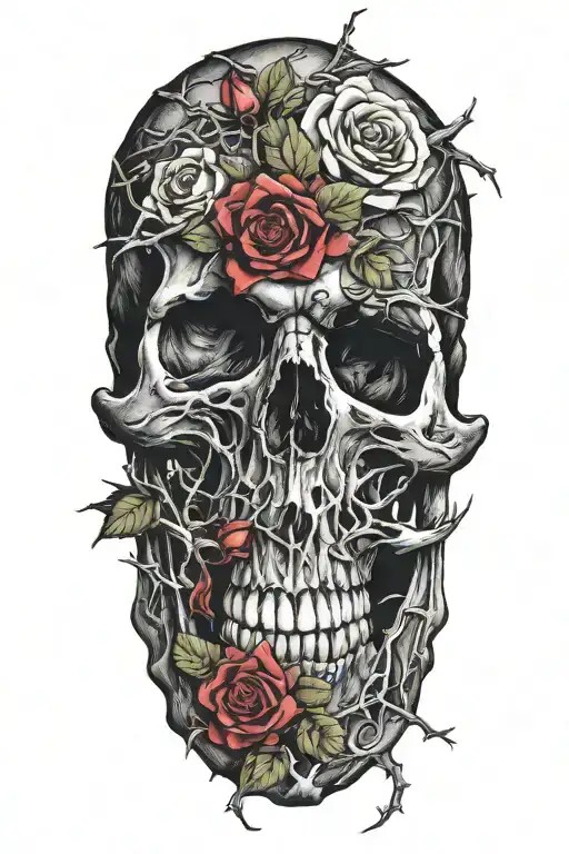 Skull And Roses And Thorns