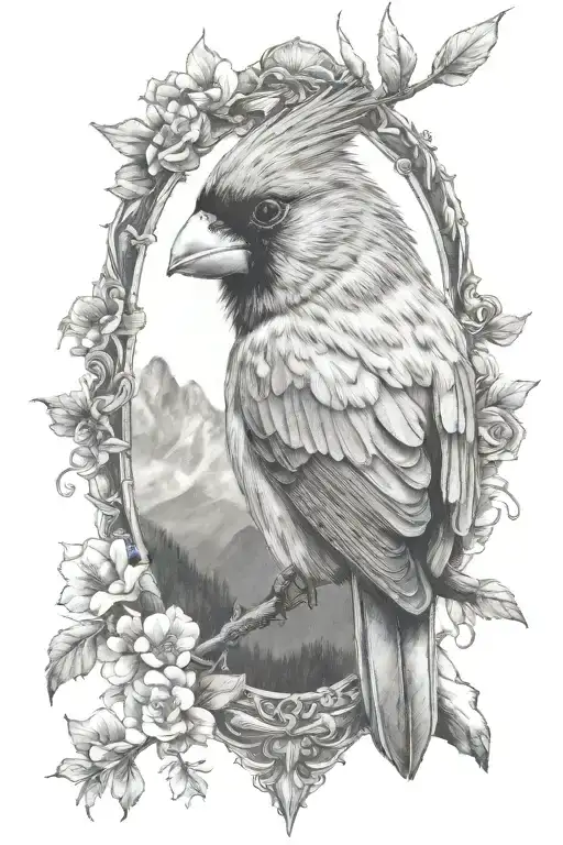 Cardinal And Mountains