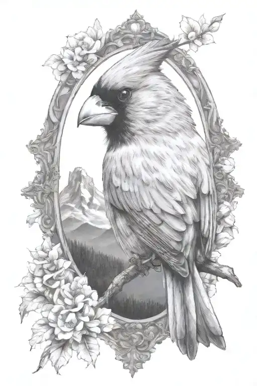 Cardinal And Mountains