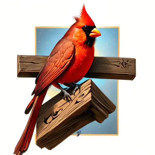 Cardinal Sitting On A Cross