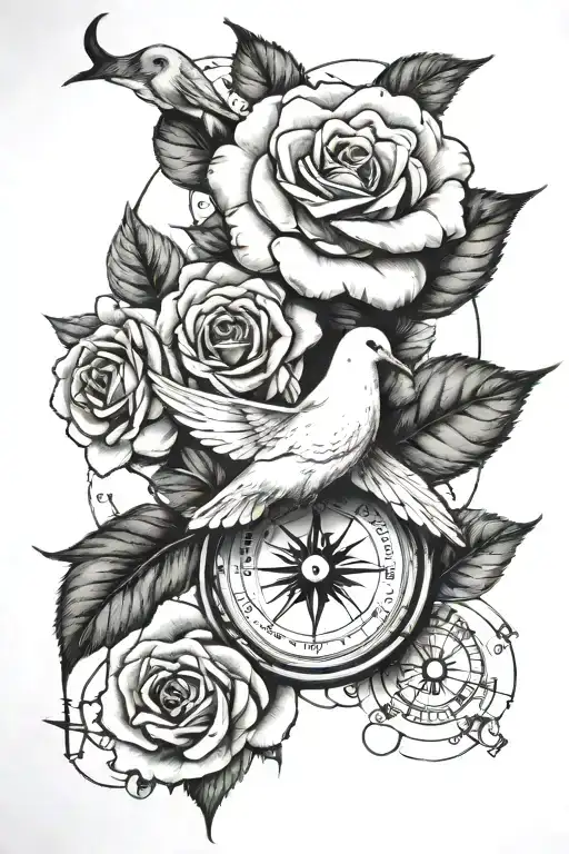 A Rose With A Dove And A Compass