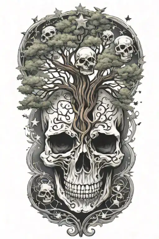 Tree Of Life With Stars And Skull Face
