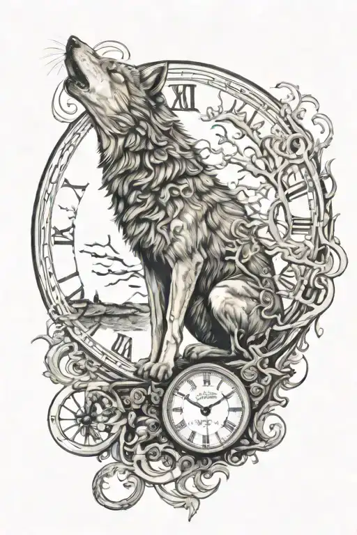 A Majestic Zombified Wolf Howling At The Moon In Form Of A Clock That Only Has An Infinity Sign