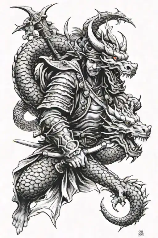 Samurai And Dragons Arm Sleeve Tattoo Design
