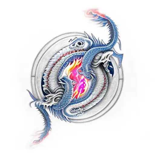 Yin And Yang Fire And Ice Dragon With Sagittarius Symbol