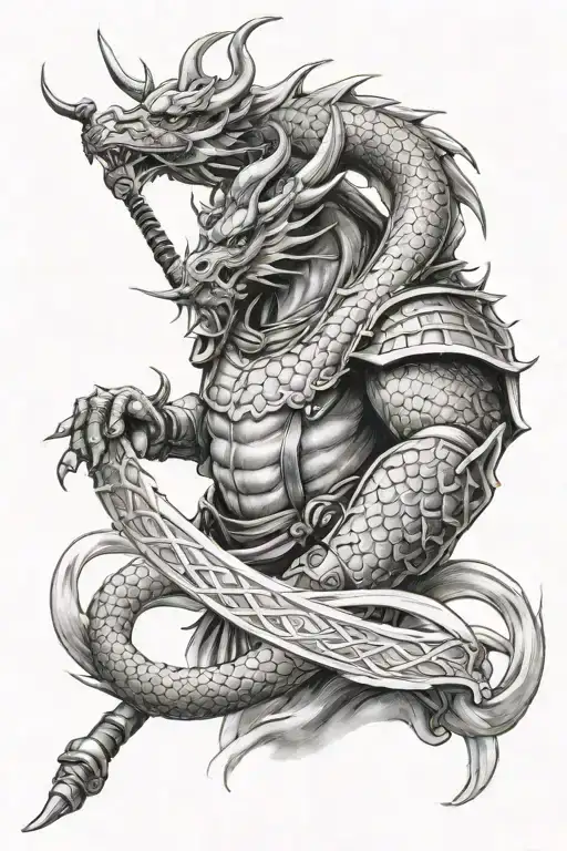 Samurai And Dragons Arm Sleeve Tattoo Design Representing