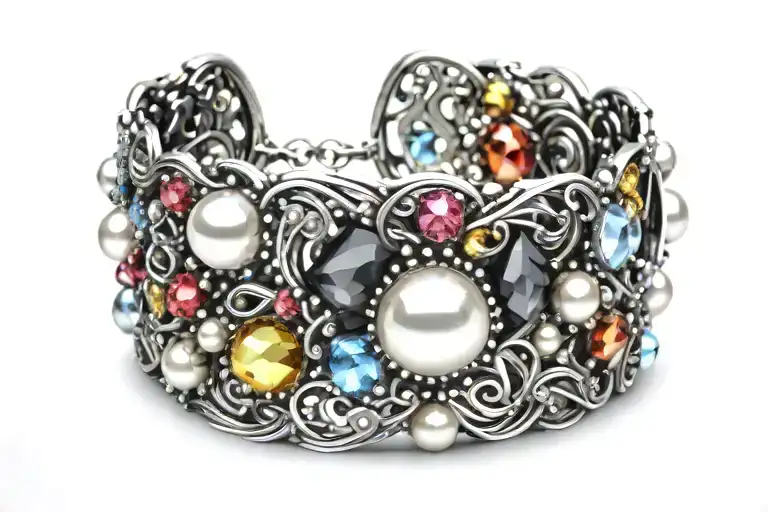 Colored Jewelry With Diamonds And Pearls Bracelet