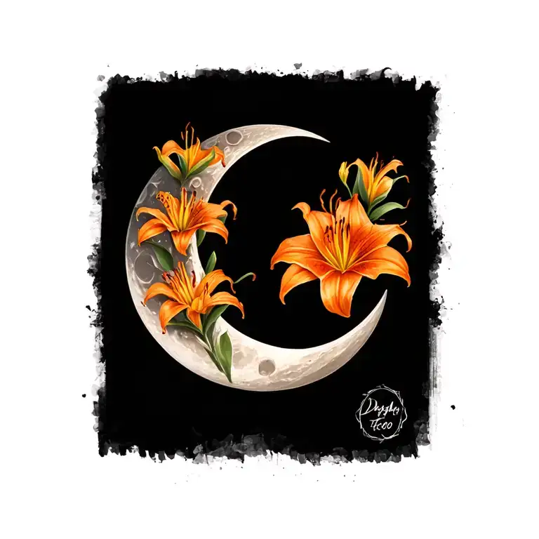 Crescent Moon With Orange Daylily's
