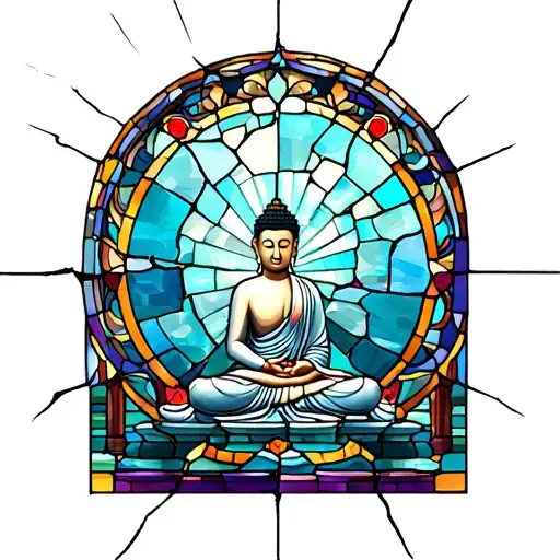 Broken Square Stained Glass Window With Buddha