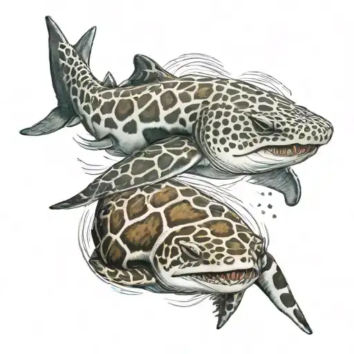 Leopard Shark With Loggerhead Turtle