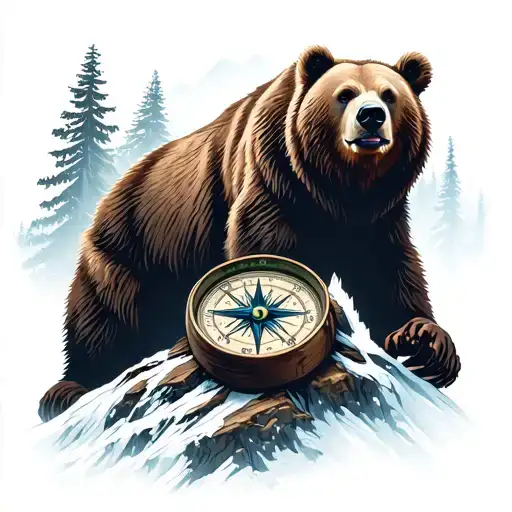 Bear On Mountain With Compass
