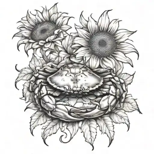 Dead Crab And Sunflower Growing Out Of It