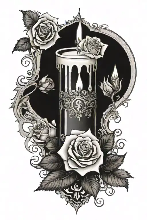 Candle With Rose And Gothic Cathedral