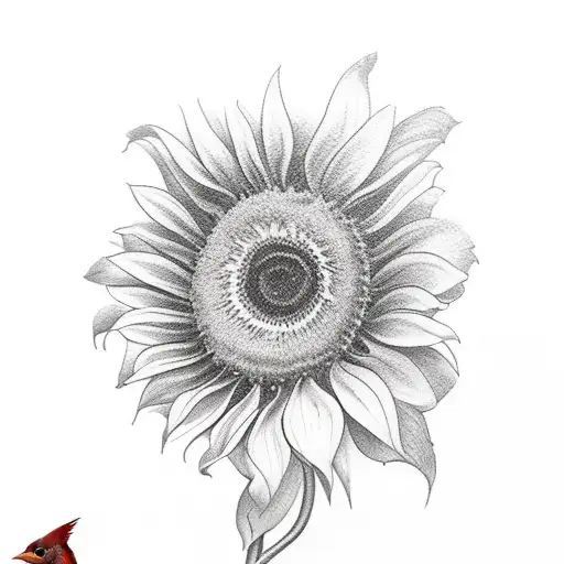 Red Cardinal In Sunflowers