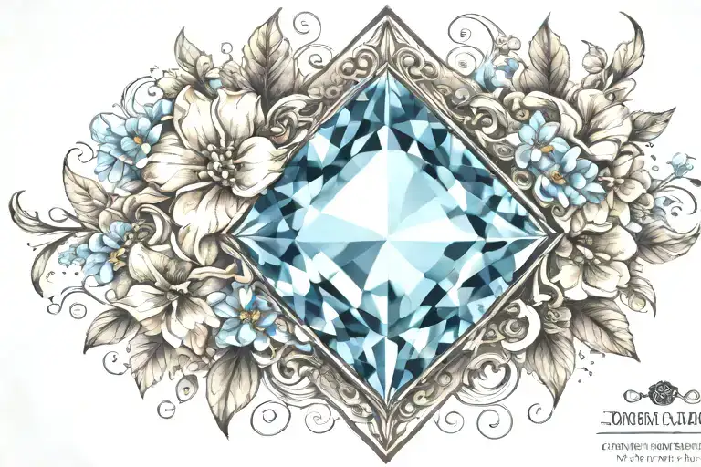 Diamond Shape Topaz Gemstone Surrounded By Curved Flowers