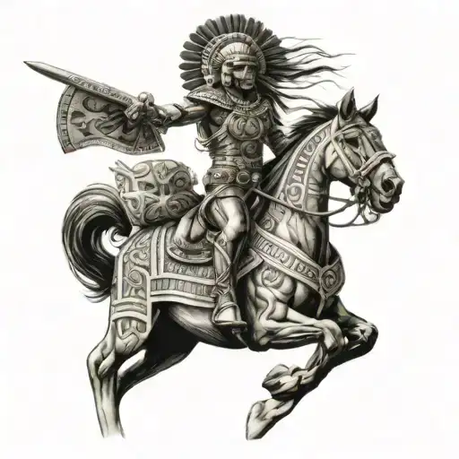 Beautiful Aztec Warrior Riding A Horse
