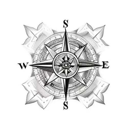 A Compass With A Rose On Top