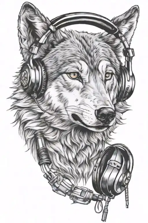 Wolf With Headphones Listening To Music