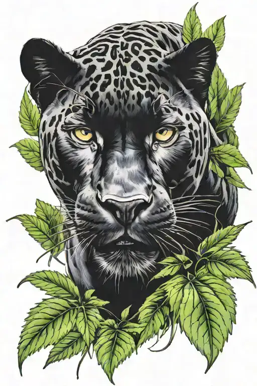 Black Panther Surrounded By Weed Leaf