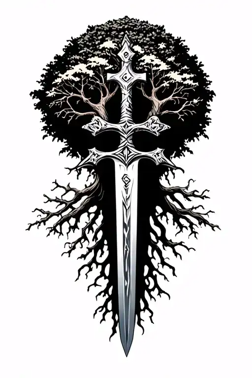 Tree Of Life With Sword That Has Cross On It